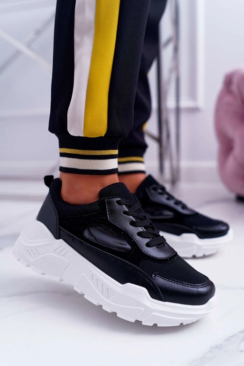 Sportowe Damskie Buty Gruba Podeszwa Czarne HighStep