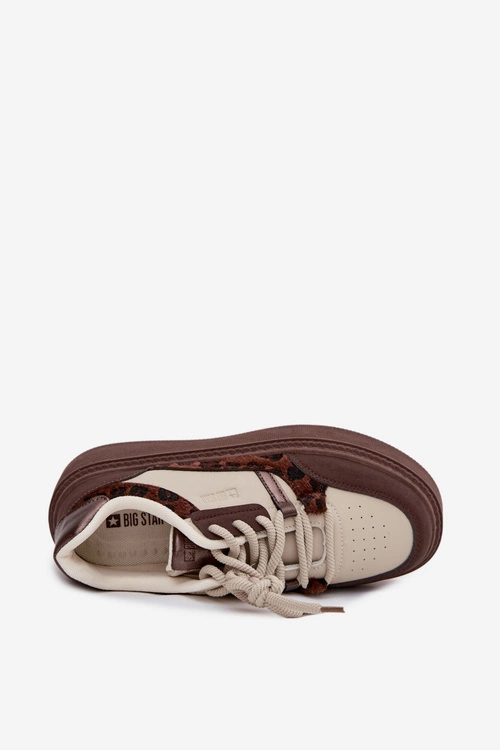 Damskie Sneakersy Na Platformie Big Star SS274356 Panterka Brązowo-Beżowe