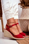 Sandały Damskie Na Plecionej Koturnie Big Star Czerwone DD274A213
