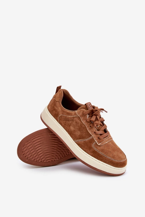 Męskie Sneakersy Na Platformie Zamszowe Big Star OO174014 Brązowe