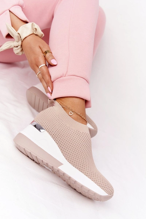 Ażurowe Sneakersy Slip-On Na Koturnie Beżowe Harmony