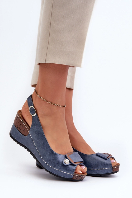 Damskie Lekkie Sandały Na Koturnie Comfort Shoes Niebieskie Efravia