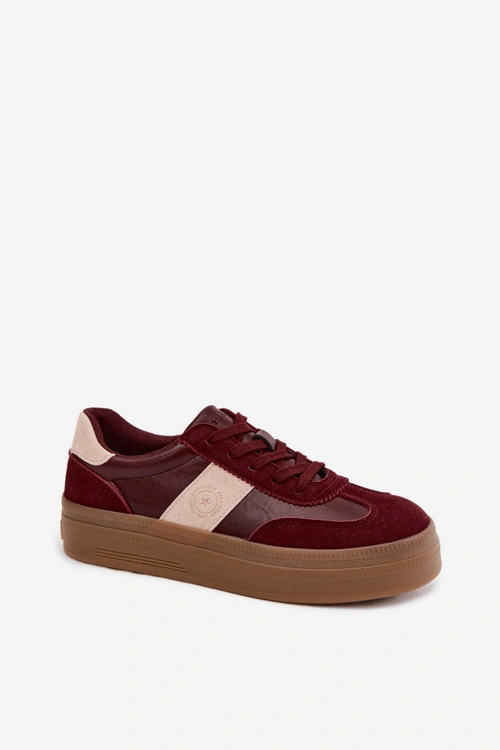 Sneakersy Damskie Na Platformie Big Star UU274013 Bordowe