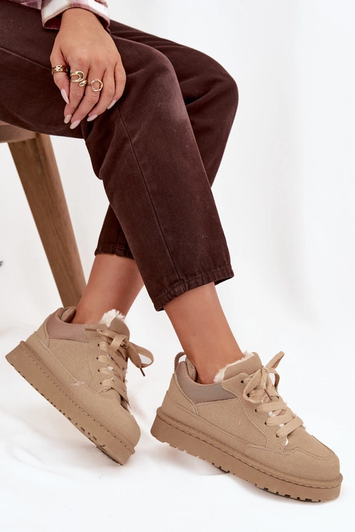 Sneakersy Damskie Ocieplane Futerkiem Beżowe Cyrissa