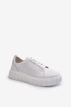 Skórzane Sneakersy Damskie Na Platformie Białe Eselmarie