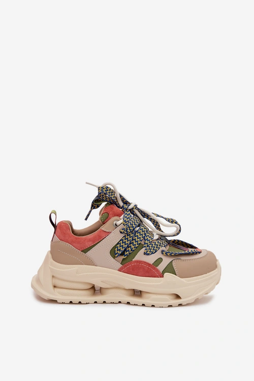 Skórzane Sneakersy Damskie Na Platformie D&A CR61-3133 Beżowe